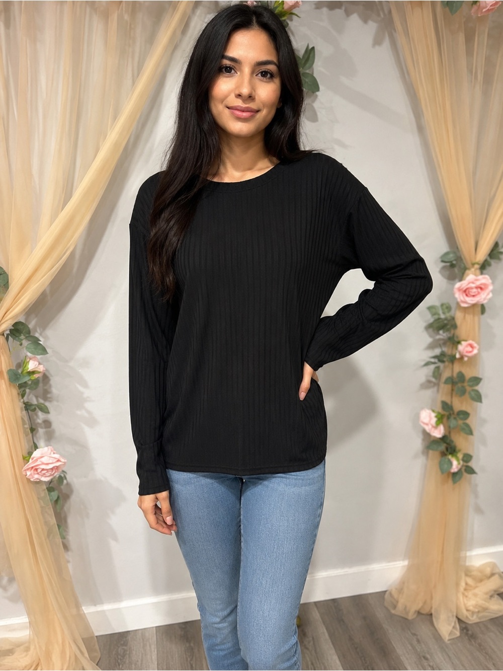 Style & Co Black Ribbed Long Sleeve Tunic Top NWOT